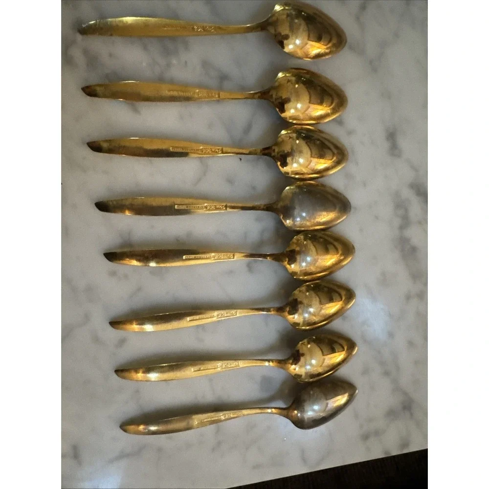 Ron FIL Japan Stainless‎ Steel Flatware Gold Tone 8 Pc Teaspoons